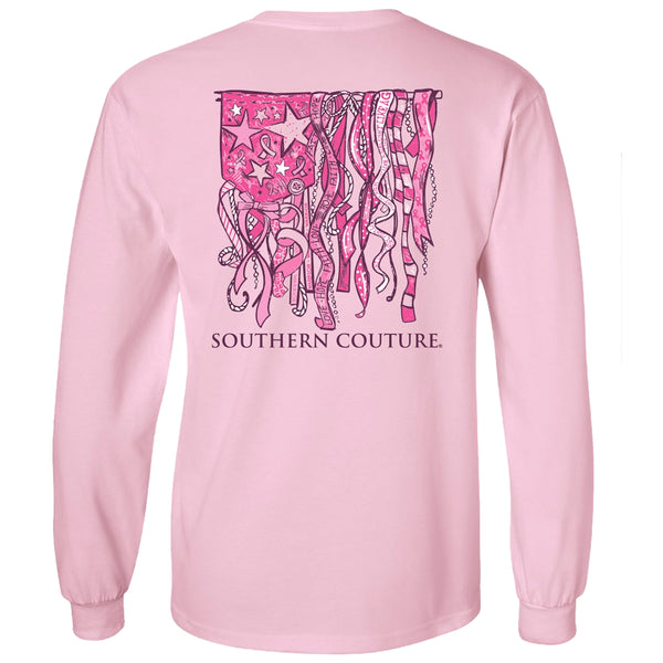 Breast Cancer Ribbons Southern Couture Long Sleeve Tee