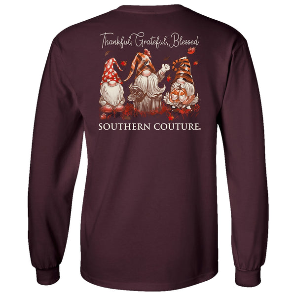 Thankful, Grateful, Blessed Gnomes Southern Couture Tee Long Sleeve
