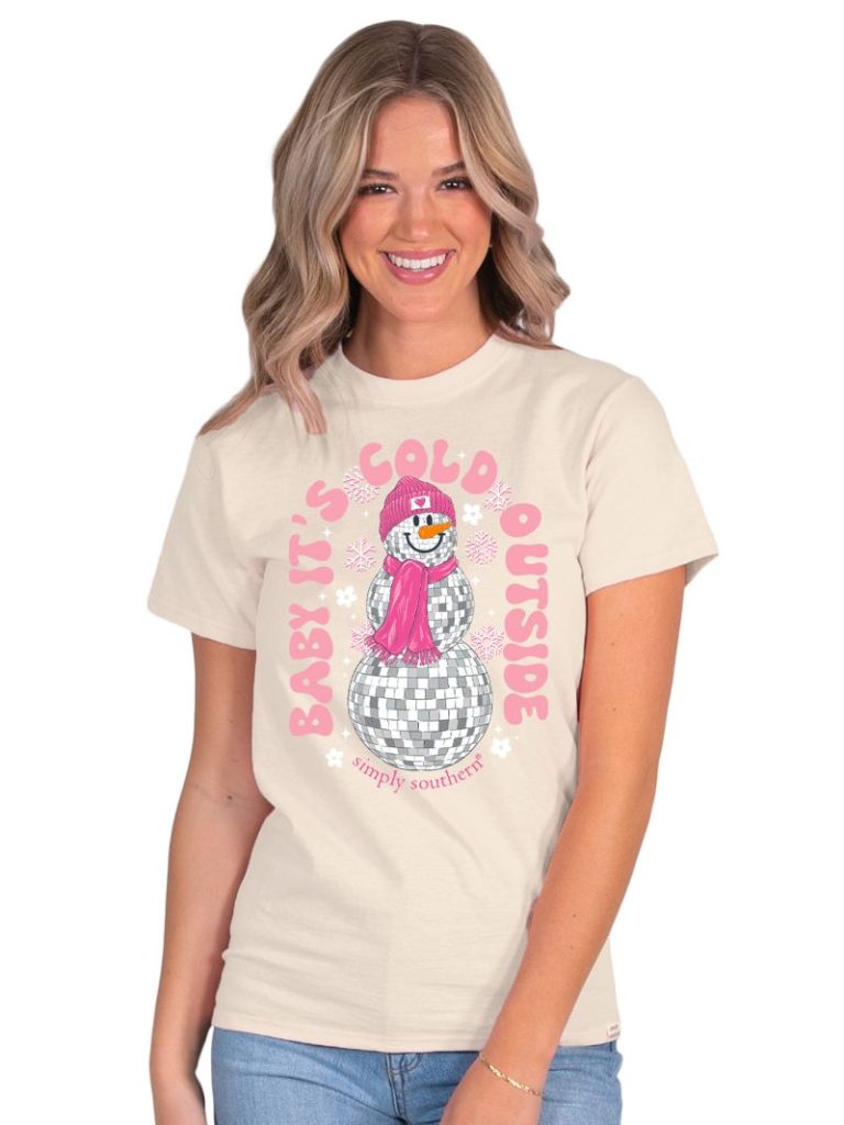Baby It's Cold Outside Disco Snowman Simply Southern Tee