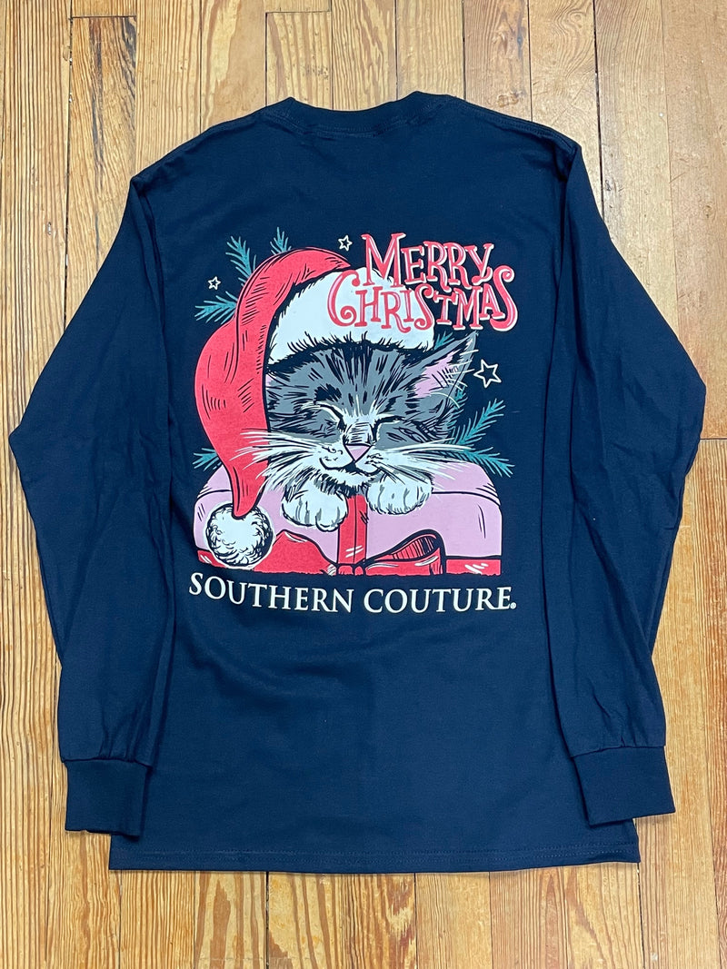 Merry Christmas Cat Southern Couture Long Sleeve Tee