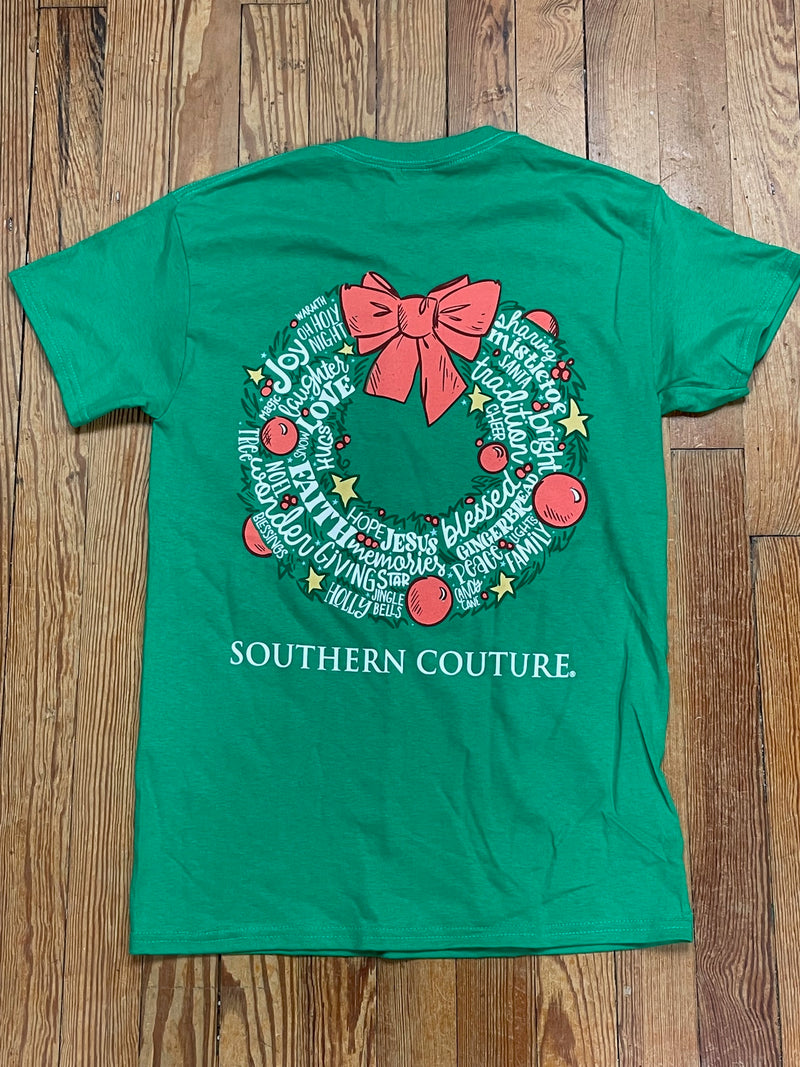 Classic Christmas Wreath Southern Couture Tee